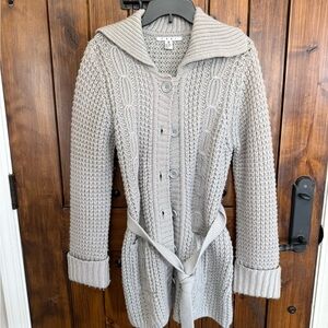 CAbi Women's Gray Knit Sweater with Belt